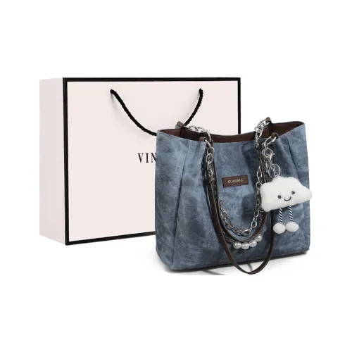 VINEY Synthetic Leather Shoulder Bag Tote Bag Shopping Bag Regular Women's Blue