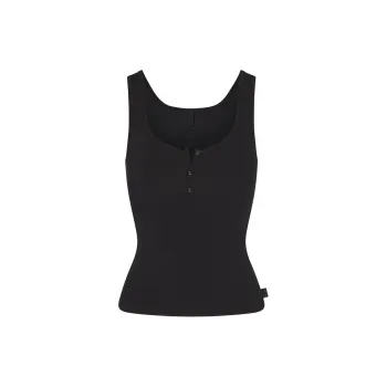 SKIMS SLEEP HENLEY TANK Tank Tops Women's ONYX/Onyx