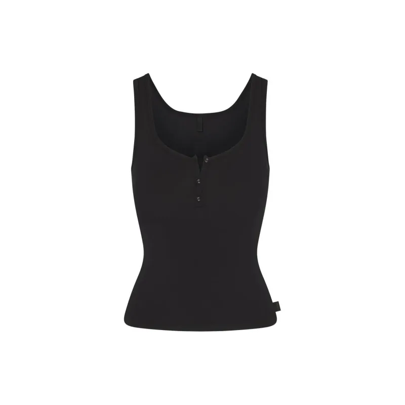 SKIMS SLEEP HENLEY TANK Tank Tops Women's ONYX/Onyx-0