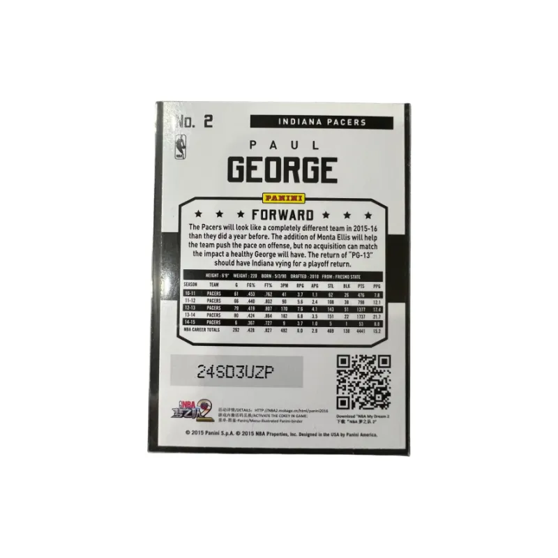 PANINI Pacers, Paul George, General Joe, Laser Line, Rare Card Sports Cards 1 Pc-1