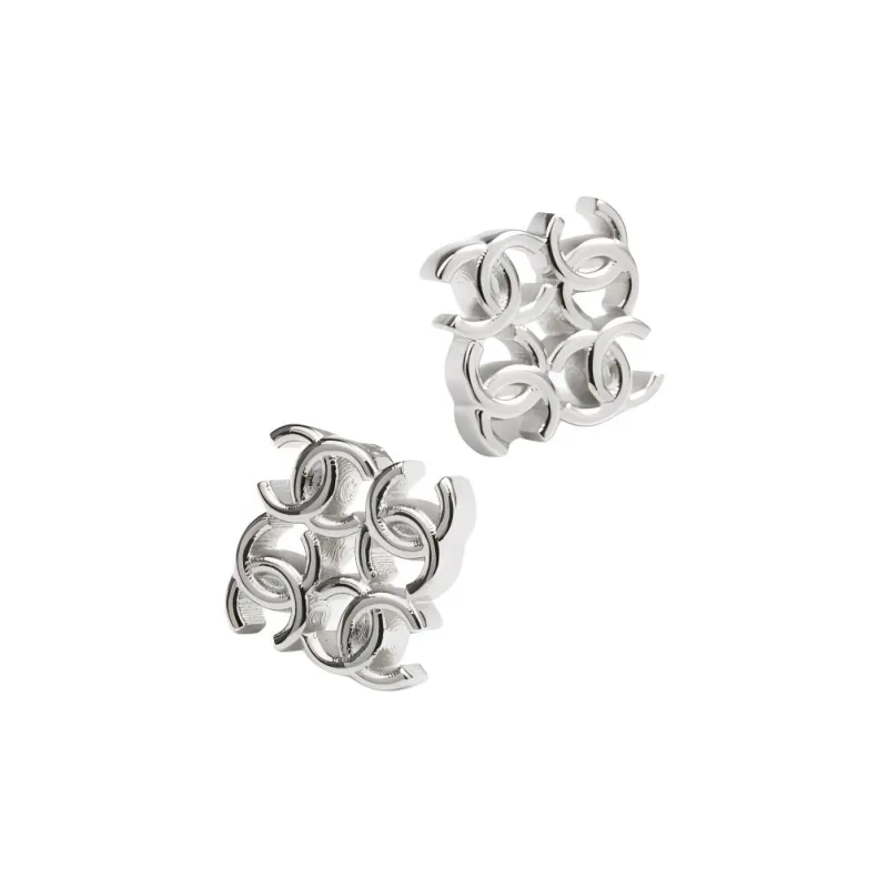 CHANEL Metal Stud Earrings Women's Silver-0
