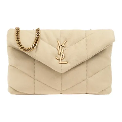 SAINT LAURENT LOULOU 100% Cotton Portable Crossbody Bag Shoulder Bag Mini Women's Beige