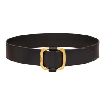 SAINT LAURENT Solid Color Design Ring Buckle Calfskin Brass Leather Belts Women's Black