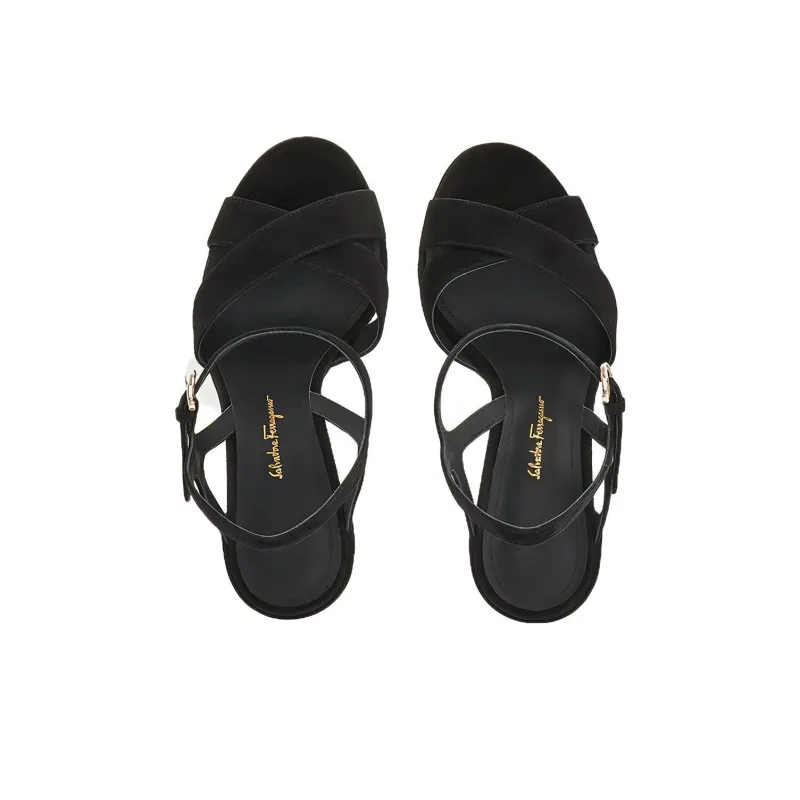 FERRAGAMO Gancini-buckle Suede Platform Sandals-2