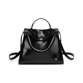 LA FESTIN Cow Leather Backpack Large Size Women's Oil Wax Black/Chestnut Brown