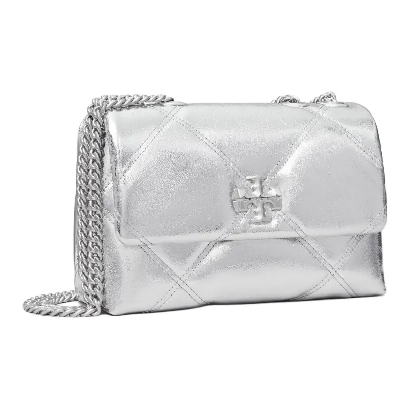 TORY BURCH Kira Leather Crossbody Bag, Shoulder Bag Trumpets Women's Silver-1