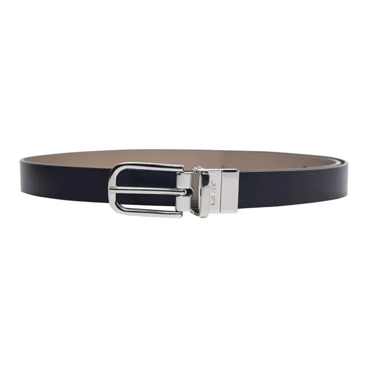 Levi’s Logo Emblem Pin Buckle Cow Split Leather Metal Leather Belts Women's Black Width 2.3CM-0