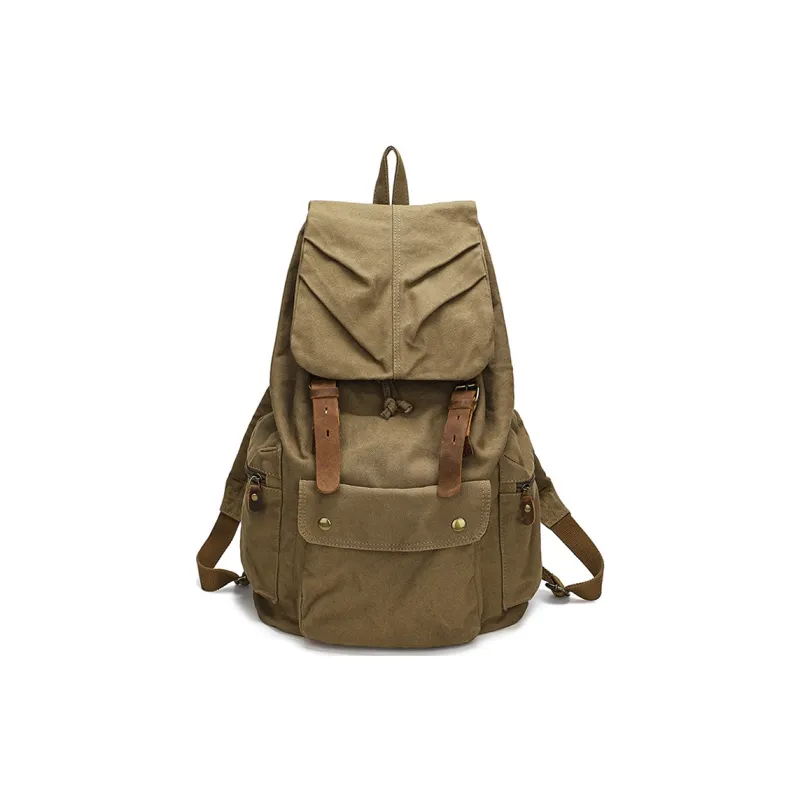 H YXIANG Canvas Backpack Regular Men's Black/Green/Army Green/Earth Yellow-5
