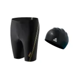(2-Piece Set) Black Gold Swimming Shorts+Swimming Cap