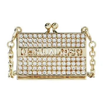 DEGAIA Alloy Metal Handbag, Shoulder Bag Mini Women's White Steel/Gold