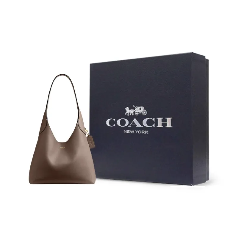 COACH Natural Grain Texture Leather Handbag Shoulder Bag Large Size Women's Dark Lime Gray-6