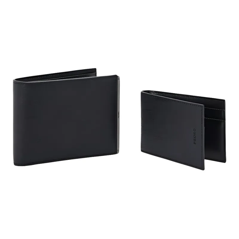 PEDRO Embossed Calfskin Wallet Unisex Black-2