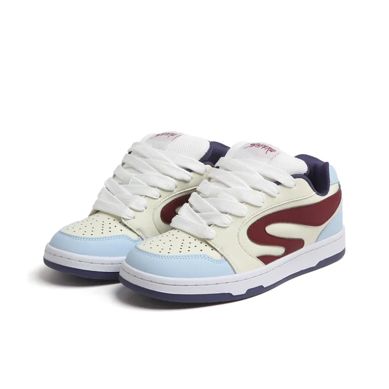 SINPERCO Anti Slip Wear Resistant Low Top Skateboard Shoes Women's Cream Blue-2