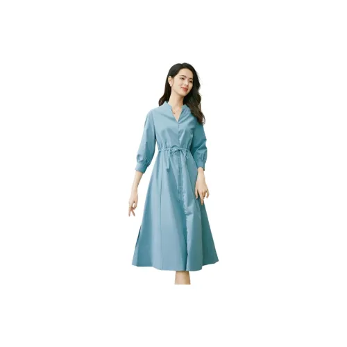 Late White Long-Sleeved Dresses Women's Blue