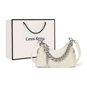 CinvaiKrose Cow Leather With Synthetic Leather Shoulder Bag, Crossbody Bag Small Size Women's Palm Brown/Lustrous Black