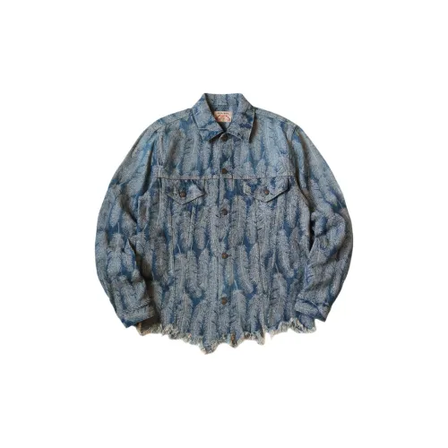 Kapital Distressed Feather-jacquard Denim Jacket