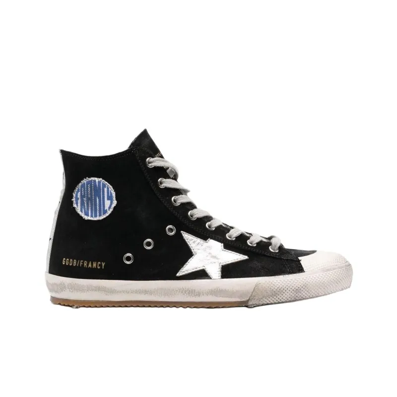 Golden Goose High Top Stylish Skateboarding Shoes Canvas Shoes Men's Black Vintage Version-1