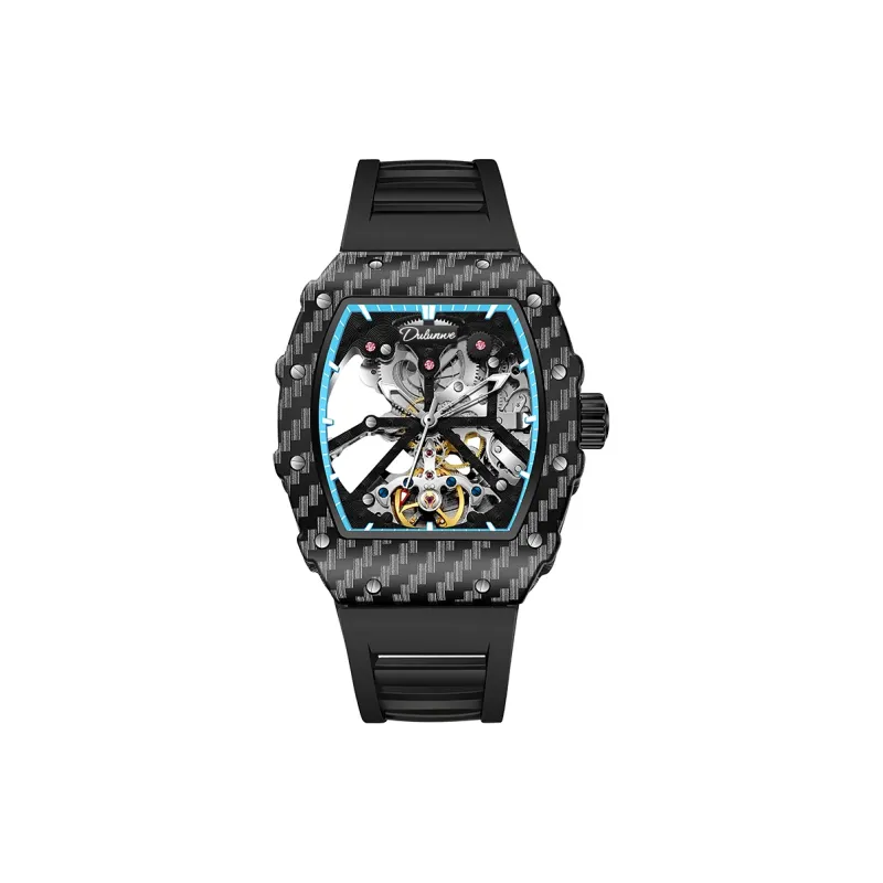 Dulunwe Automatic Mechanical Movement Silicone Strap Watch Men's Watches Cut-Out Dial-6