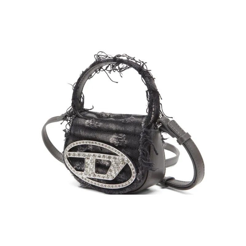 DIESEL Cow Leather With Fabric 1DR Bag, Crossbody Handbag, Shoulder Bag Mini Women's Black-2