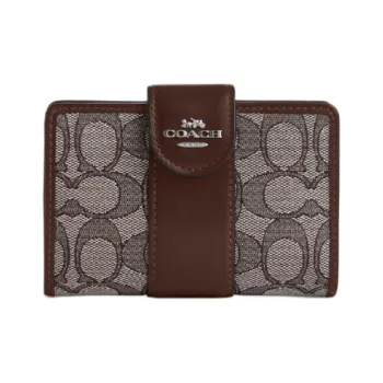 COACH Corner Zip Calfskin Wallet Medium Size Women's Maple Red