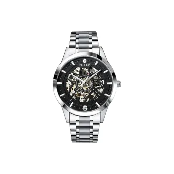 RUIGE Automatic Mechanical Movement Stainless Steel Watchband Watch Men's Watches Black Dial
