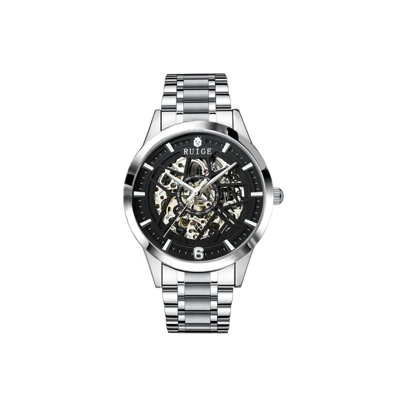 RUIGE Automatic Mechanical Movement Stainless Steel Watchband Watch Men's Watches Black Dial-0