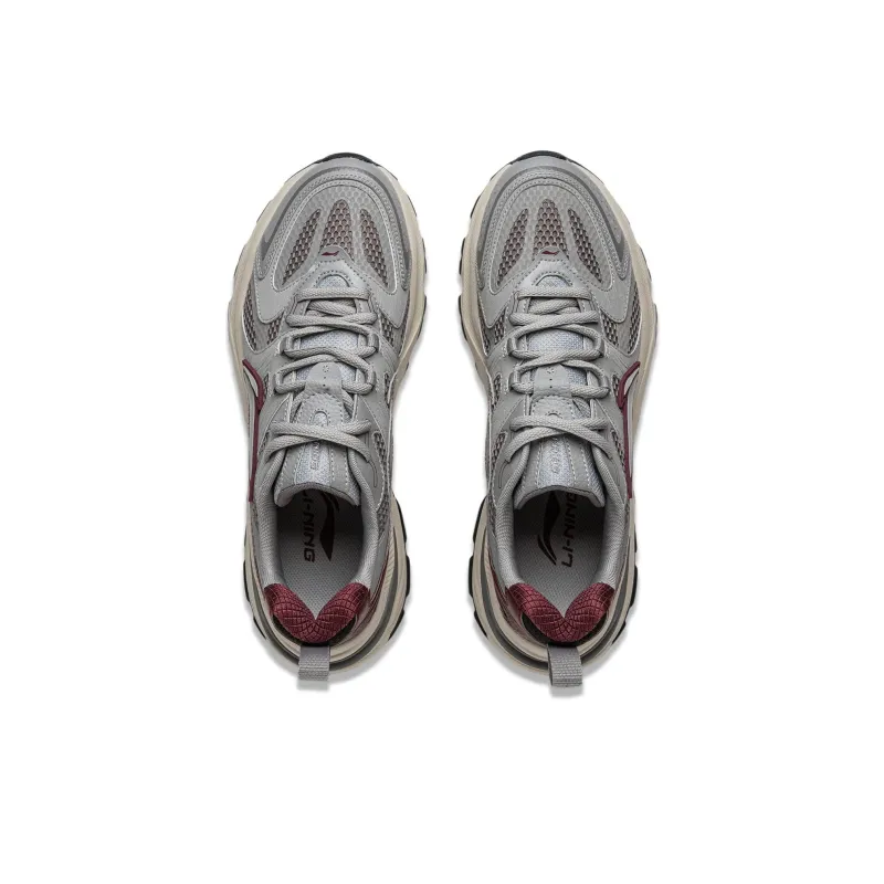 LiNing Beichen 2K Anti Slip Wear Resistant Low Top Chunky Sneakers Men's Silver Red-3