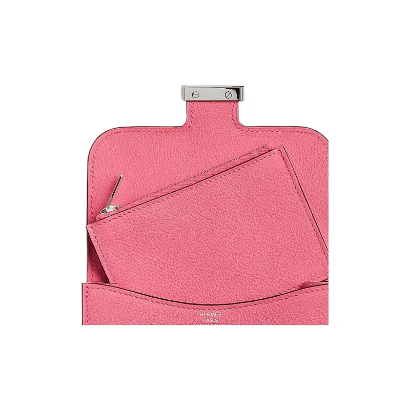 HERMES Evercolor Calfskin Wallets Card Holders Fanny Pack Women's 8W Rose Azalee New Lipstick Pink-4