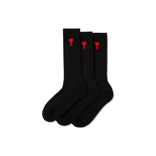 AMIPARIS Men's SS22 Logo Embroidery Socks 3 Packs Black