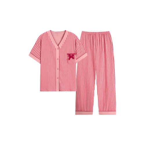 MIIOW Pajama Set Women's Soft Pink Stripes