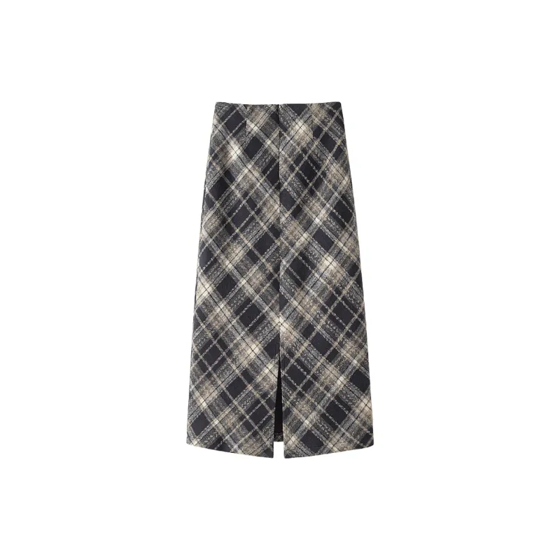 Cypress House Casual Long Skirt Women's Navy Blue Plaid-1