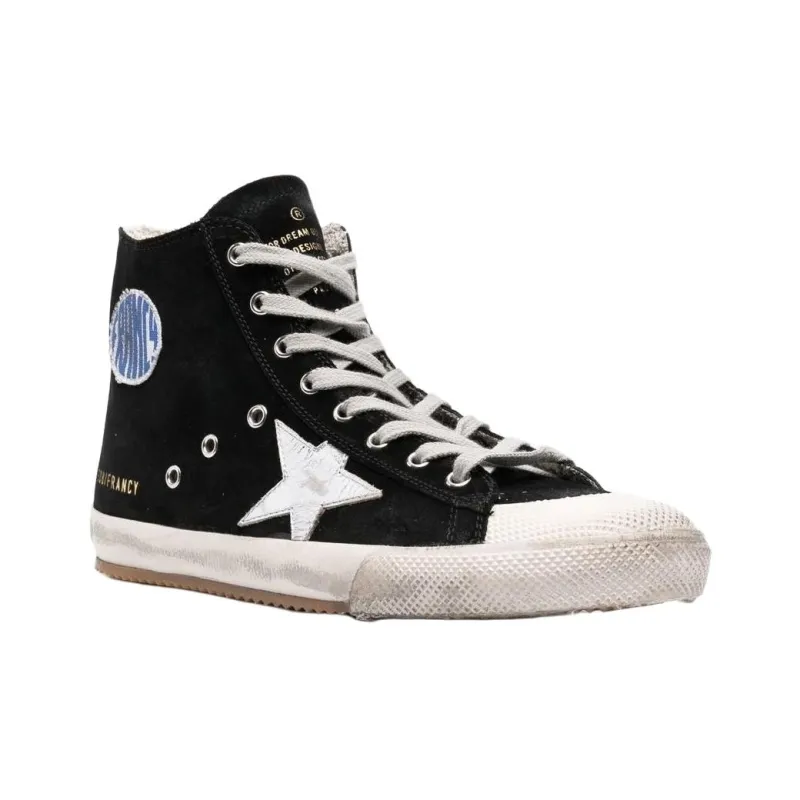 Golden Goose High Top Stylish Skateboarding Shoes Canvas Shoes Men's Black Vintage Version-2