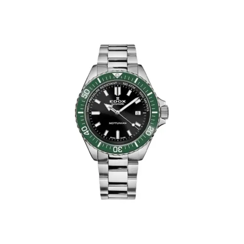 EDOX Automatic Mechanical Movement Men's Watches Watch 44mm Black Dial Stainless Steel Case Metal Strap
