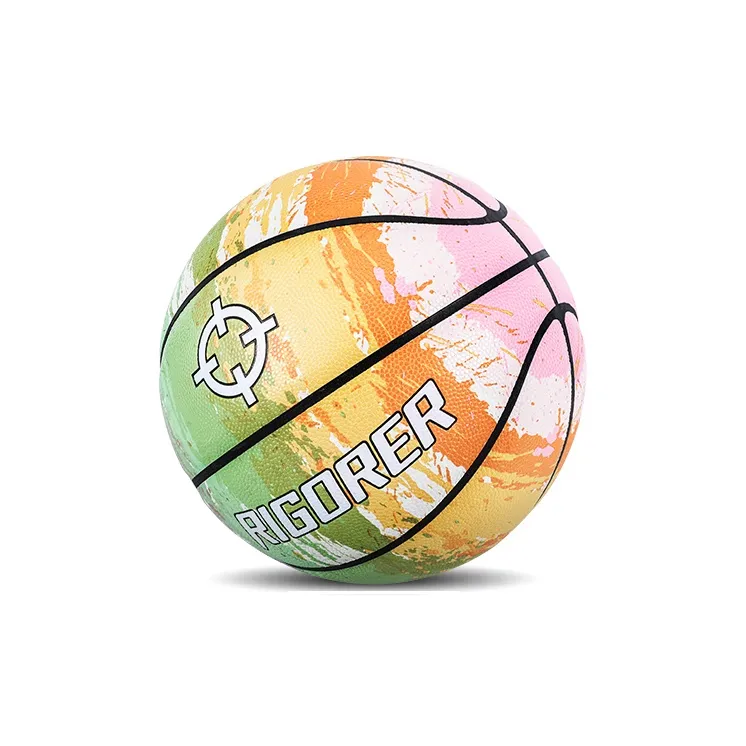 RIGORER Airbrush Rainbow Collection Moisture Absorbing Leather Basketball Fresh Green Size 7 Training Unisex-3