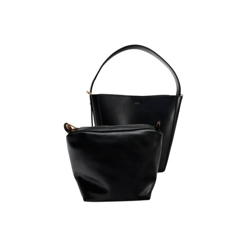ZARA Polyurethane Bucket Bag, Handbag, Shoulder Bag Women's Black-1