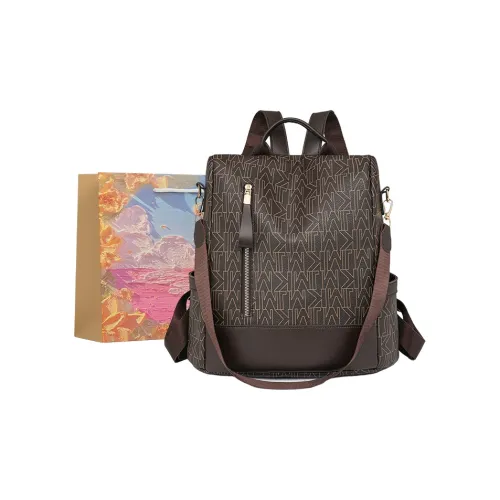 BRINCH PU Backpack Women's Coffee Brown/Beige/Blue/Black