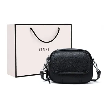 VINEY Cow Leather Crossbody Bag Shoulder Bag Small Round Bag Small Size Women's Black