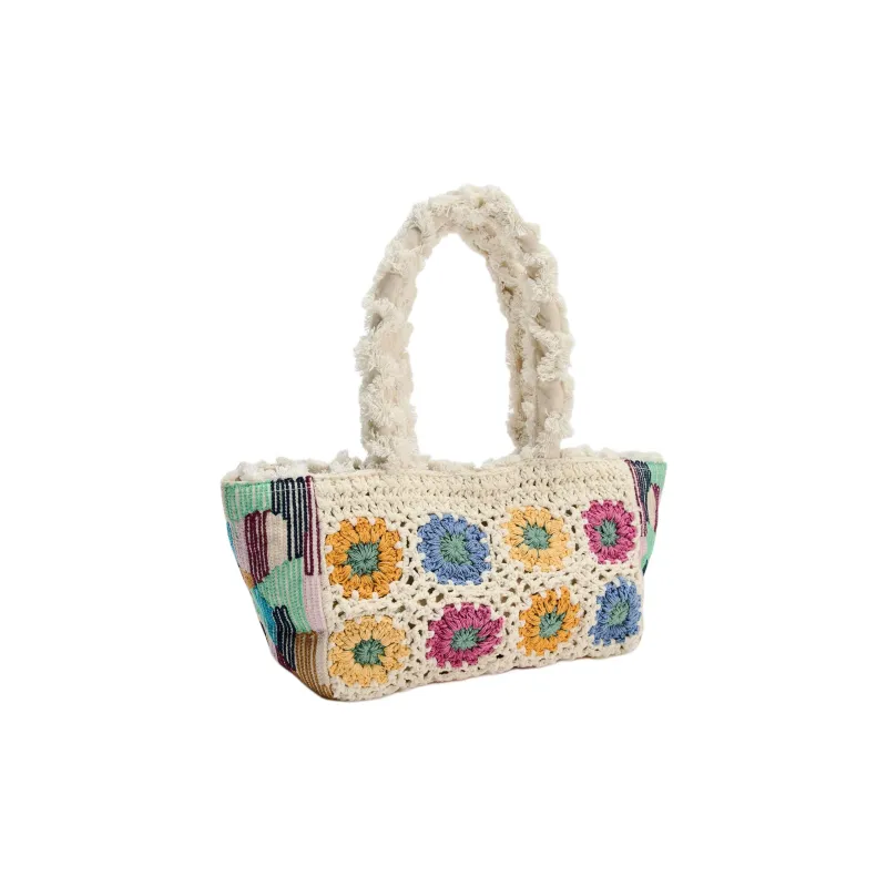 ZARA 100% Cotton Tote Bag Shopping Bag Handbag Shoulder Bag Women's Beige Multicolor-2