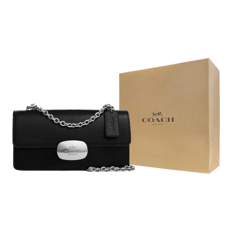 COACH Eliza Leather Shoulder Bag Crossbody Bag Small Size Women's Silver & Black-7