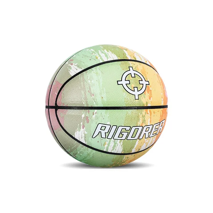 RIGORER Airbrush Rainbow Collection Moisture Absorbing Leather Basketball Fresh Green Size 7 Training Unisex-1