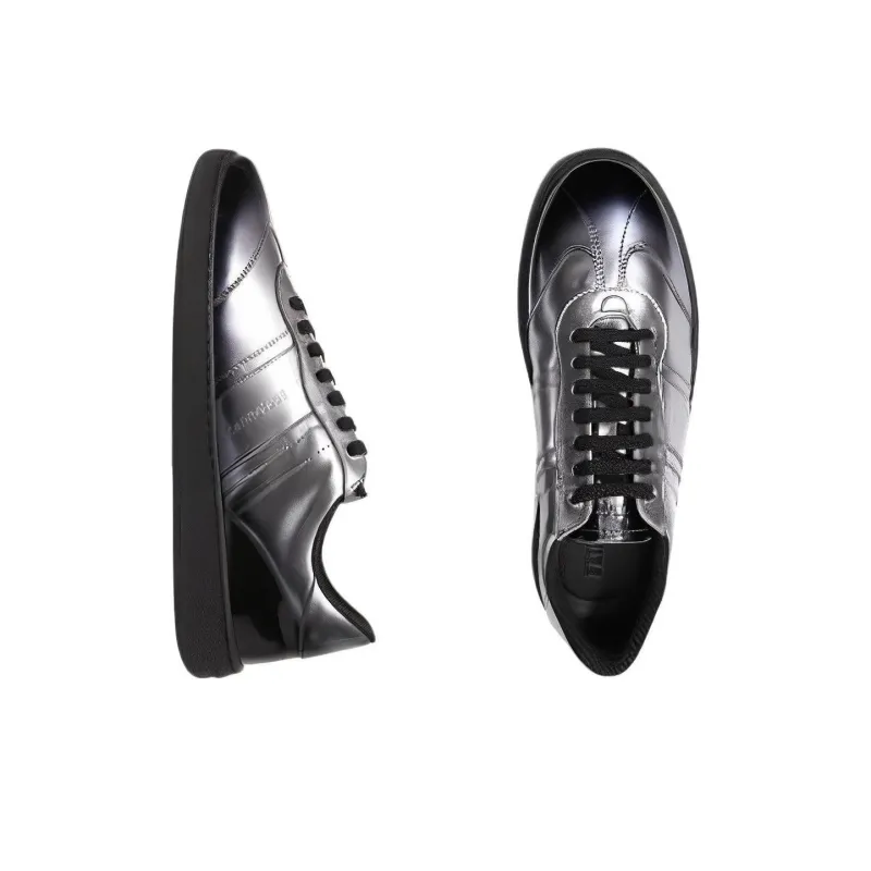 FERRAGAMO Low Top Skateboard Shoes Men's Silver Gray-4