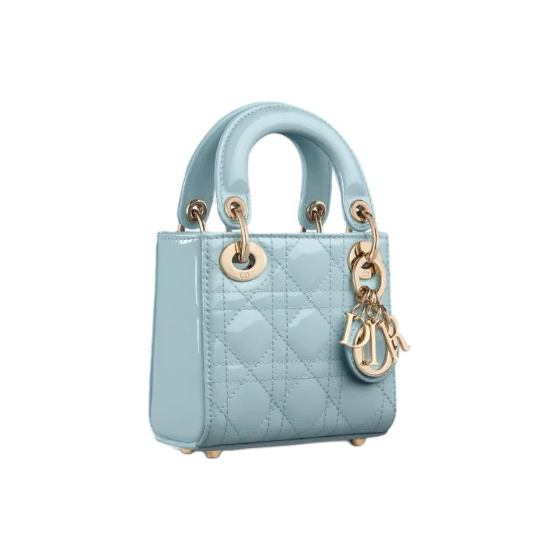 DIOR Lady Dior Patent Leather Cow Leather Patchwork Shoulder Bag Crossbody Bag Handbag Extra Mini Women's Space Blue-1