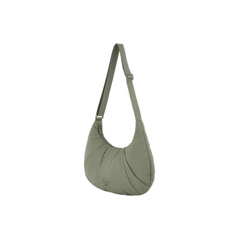 Reebok Fabric Shoulder Bag, Crossbody Bag, Crescent Bag Medium Size Women's Black/Ecru/Green-8