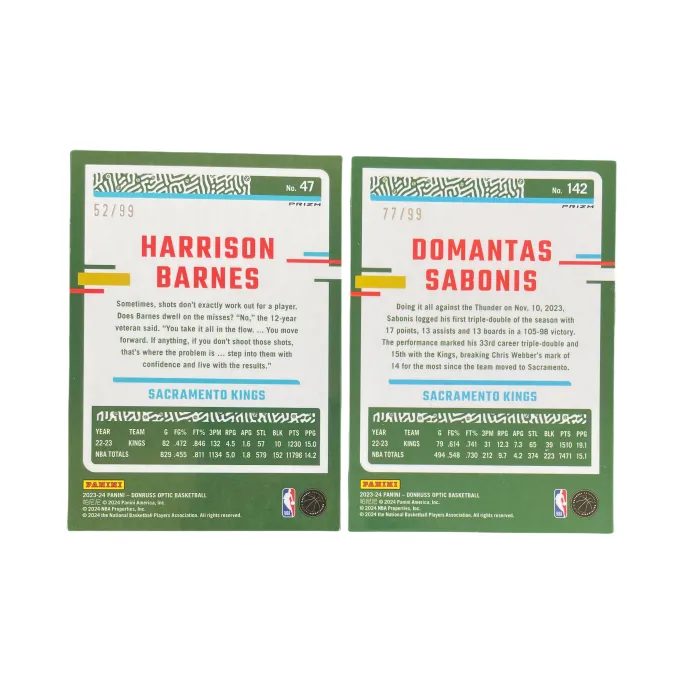 PANINI 2023 24 OPTIC King Harris Barnes Purple Fold 52/99+Sabonis 77/99 Player Card Product Access Sports Cards 2 Pcs-1
