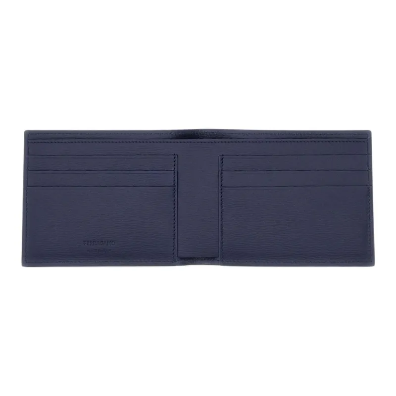 FERRAGAMO Palm Calfskin Wallet Men's Midnight Blue & Black-2