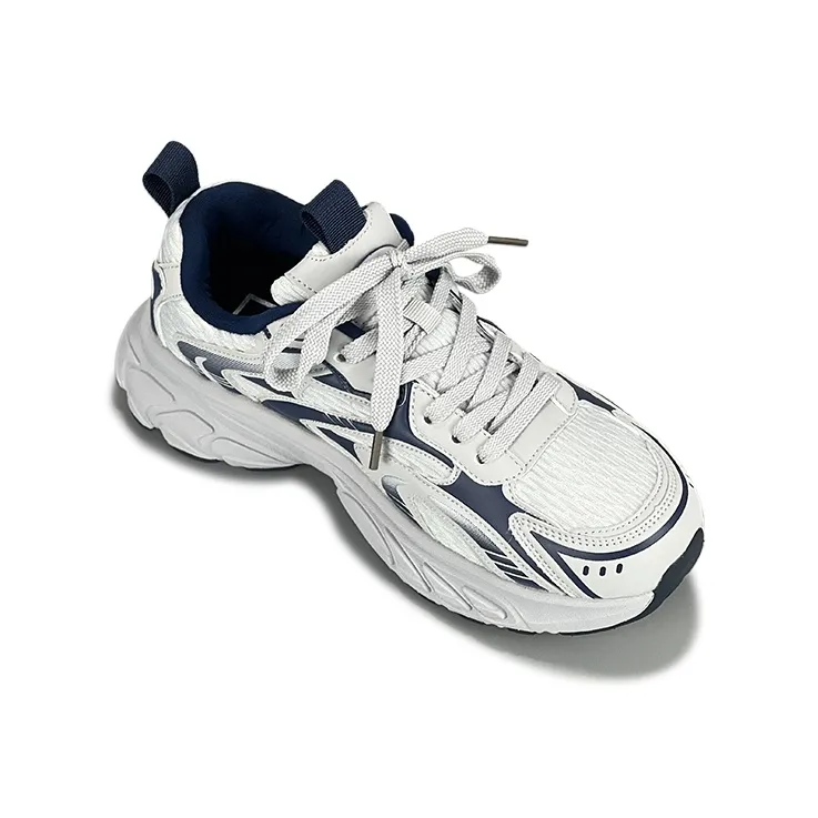 LuzaoT SUPER DRAG Cushioned Height Increase Wear Resistant Breathable Low Top Chunky Sneakers Unisex Gray Blue-3