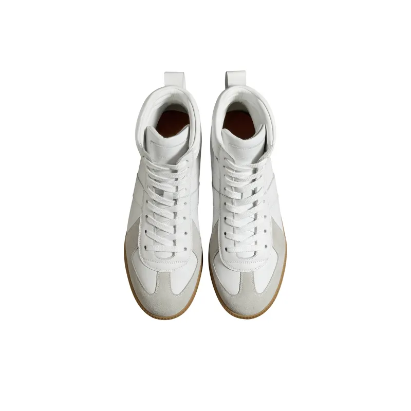 THOM WILLS Classic Vintage German Army Trainers Abrasion Resistant Mid Top Skateboard Shoes Men's Gray White-7