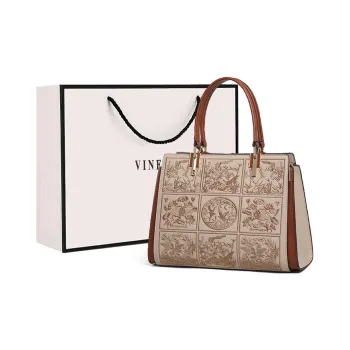 VINEY Cow Leather Handbag Shoulder Bag Crossbody Bag Mom Bag Large Size Women's Beige Apricot