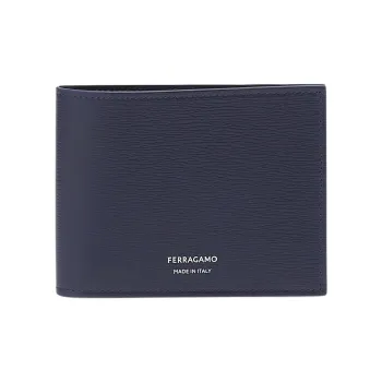 FERRAGAMO Palm Calfskin Wallet Men's Midnight Blue & Black