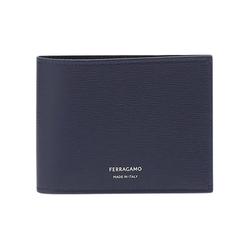 FERRAGAMO Palm Calfskin Wallet Men's Midnight Blue & Black-0